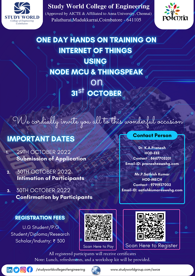 One day hands on training on IoT using Node MCU and Thingspeak 2022